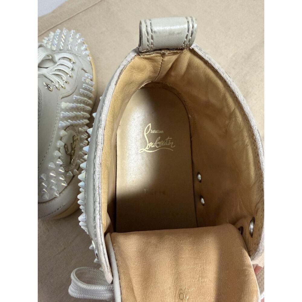 Christian Louboutin Shoes Womens Size 9 39 White Spike Studded High Top Red Sole - Picture 11 of 15